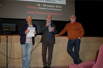 Vorstellung beim "Firenze Archeofilm": v.l.n.r. Festivalleiter Dario di Blasi, Prof. Gerhard Lampe, Prof. Franois Bertemes 